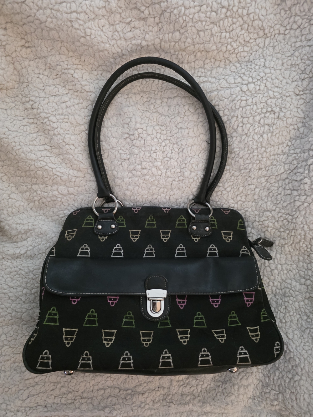 KVZ - Black Shoulder Bag with Multicolor Icon Print